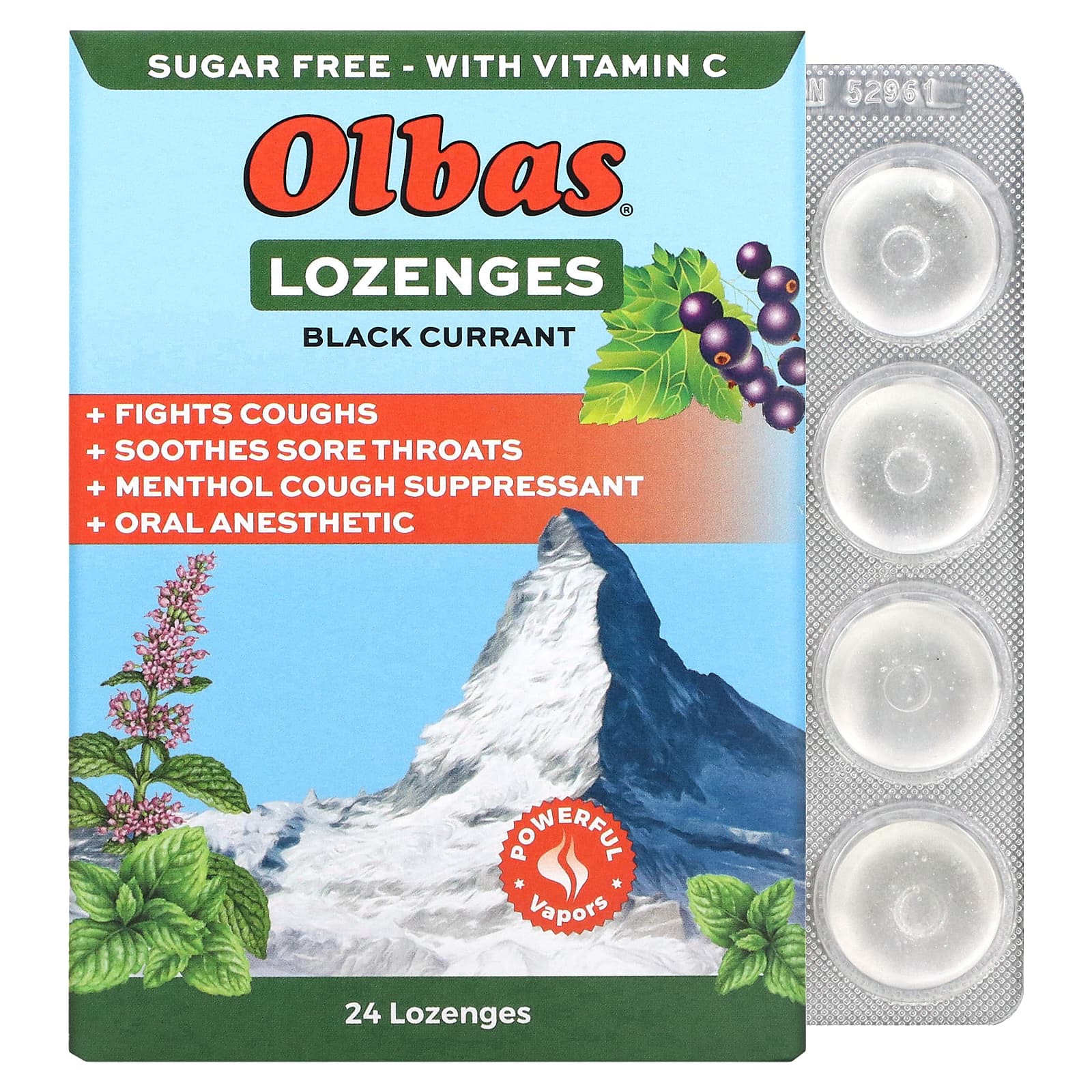 Olbas Therapeutic, トローチ、成分増量タイプ、砂糖無添加、ブラックカラント、トローチ24粒