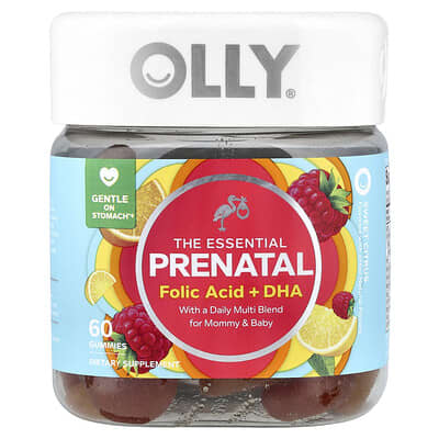 OLLY, The Essential, Prenatal, Folic Acid + DHA Gummies, Sweet Citrus, 60 Gummies
