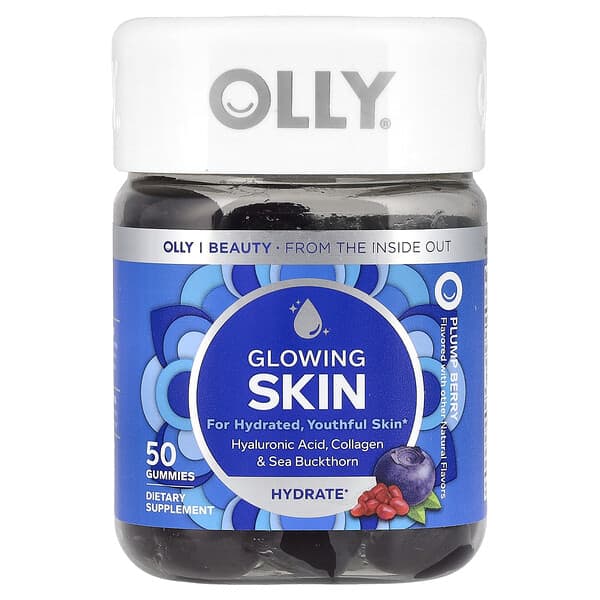 OLLY, Glødende hudvingummier, fyldige bær, 50 vingummier