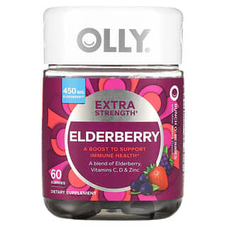 OLLY, бузина, повышенная сила действия, со вкусом ягод, 450 мг, 60 жевательных мармеладок (225 мг в 1 жевательной мармеладке)