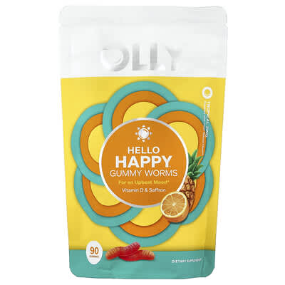 OLLY, Hello Happy® Gummy Worms, Tropical Energy, 90 Gummies