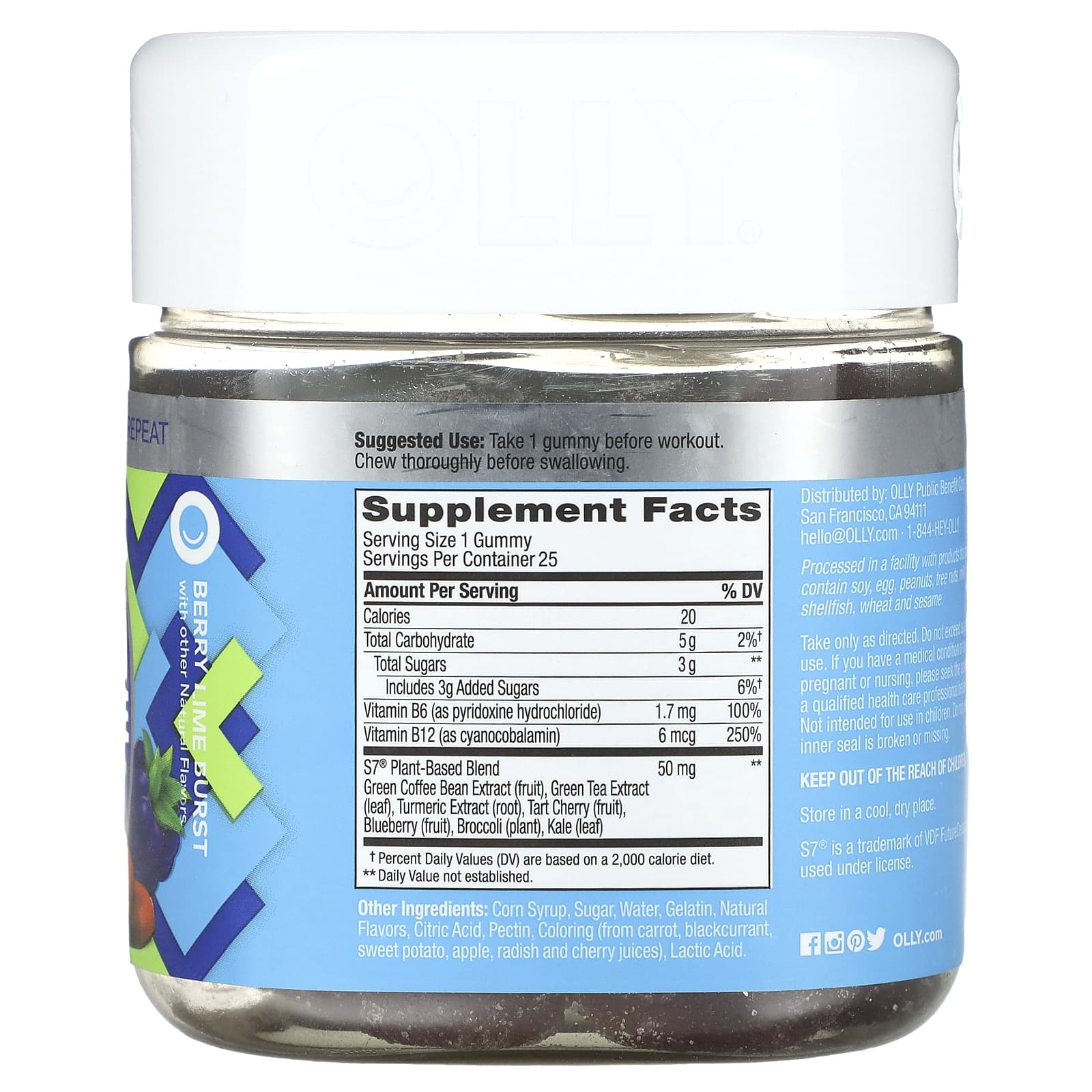 OLLY, PreGame Energize, Berry Lime Burst, 25 Gummies