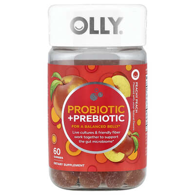 OLLY, Probiotic + Prebiotic Gummies, Peachy Peach, 60 Gummies
