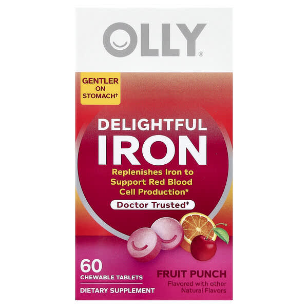 OLLY, 딜라이트풀 철분, 만 4세 이상, 과일 펀치, 츄어블 60정