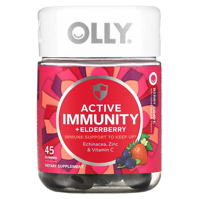 OLLY, Active Immunity+Elderberry, Berry Brave, 45 Gummies