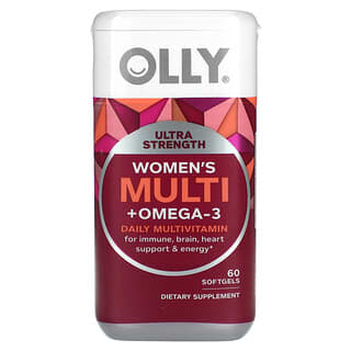 OLLY‏, מולטי ויטמין + אומגה-3 לנשים, מולטי ויטמין יומי, עוצמה מוגברת, 60 כמוסות רכות