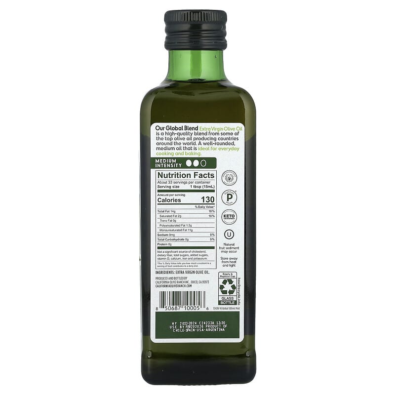 Global Blend, Extra Virgin Olive Oil, natives Olivenöl extra, für den  Alltag, 500 ml (16,9