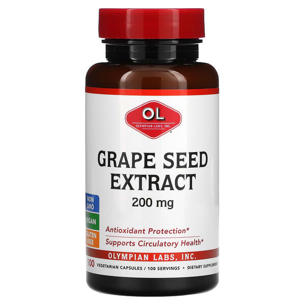 Olympian Labs, Grape Seed Extract, 200 mg, 100 Cápsulas Vegetarianas