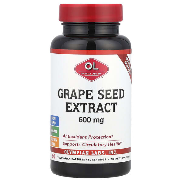 Olympian Labs Grape Seed Extract, Maximum Strength, 600 mg, 60 Vegetarian Capsules