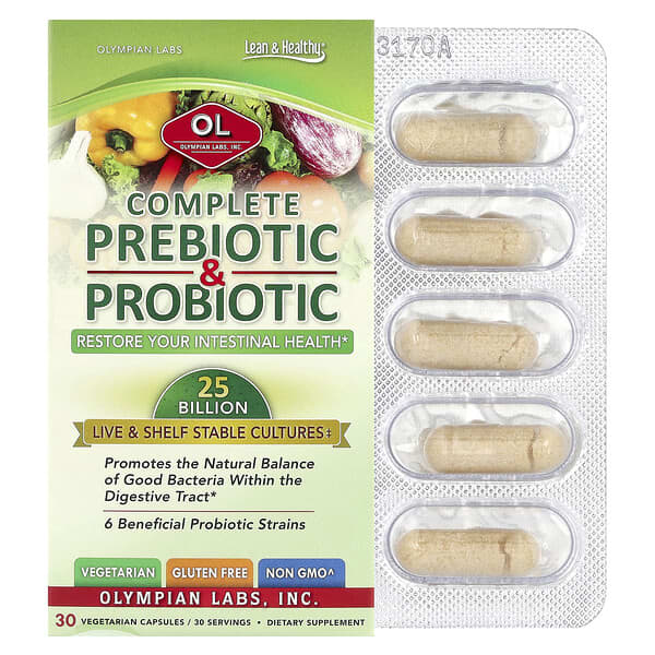 Olympian Labs Complete Prebiotic & Probiotic, 30 Vegetarian Capsules