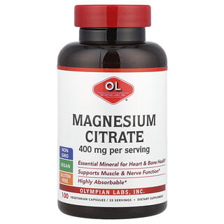 Olympian Labs, Magnesium Citrate, 400 mg, 100 Vegetarian Capsules (133 mg per Capsule)