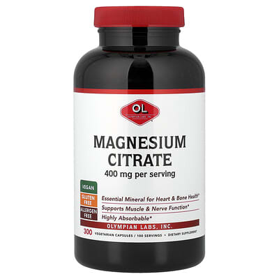 Olympian Labs, Magnesium Citrate, 400 mg, 300 Vegetarian Capsules (133 mg per capsule)