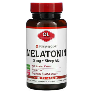 Olympian Labs, Melatonina de Dissolução Rápida, Sabor de Morango, 5 mg, 60 Comprimidos de Rápida Absorção