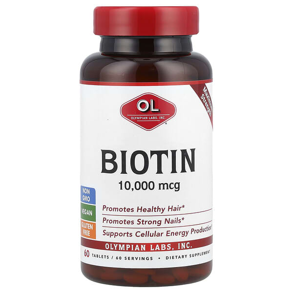 Biotin, Maximum Strength, 10,000 mcg, 60 Tablets