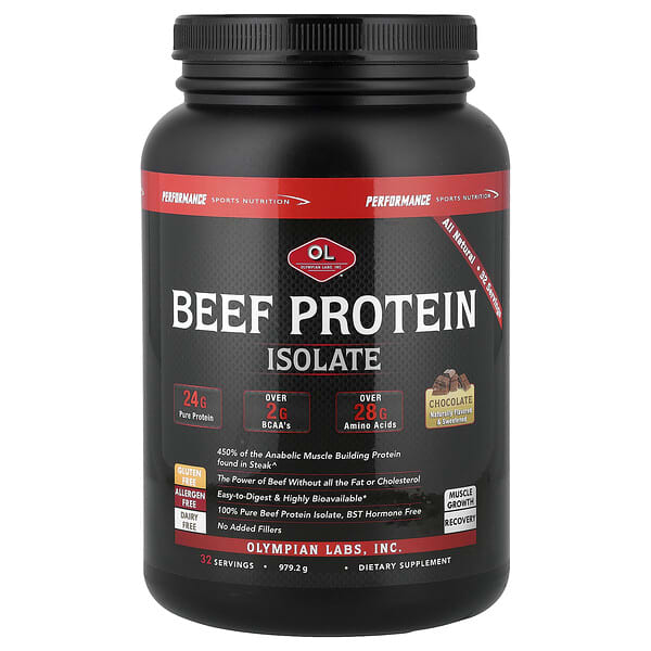Olympian Labs, Aislado de proteína de carne de res, Cacao ecuatoriano natural, 979,2 g (2 lb)