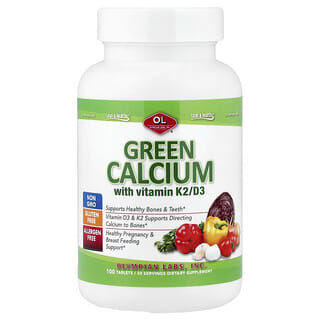 Olympian Labs, Zelený vápník s vitamíny C, D3 a K2, 100 tablet