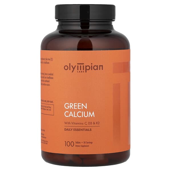 Olympian Labs, แคลเซียมเขียวพร้อมวิตามิน C, D3 และ K2 บรรจุ 100 เม็ด
