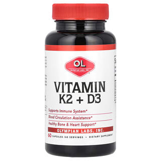Olympian Labs, Vitamina K2 + D3, 60 cápsulas