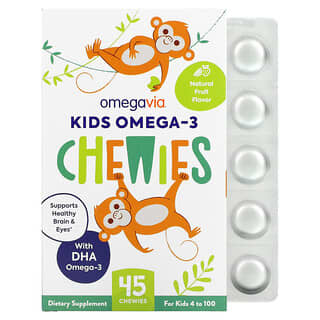 OmegaVia, قطع قابلة للمضغ بالأوميجا 3 للأطفال، بنكهة الفراولة والحمضيات، 45 قطعة.