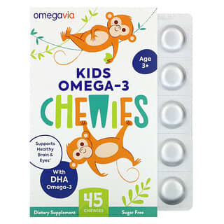 OmegaVia, 儿童 Omega-3 咀嚼片，3 岁以上，天然水果，45 咀嚼片