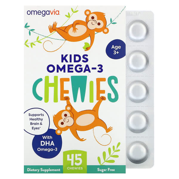OmegaVia, 兒童 Omega-3 咀嚼片，3 歲以上，天然水果，45 咀嚼片