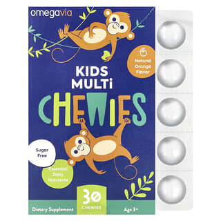 OmegaVia, Multivitamines pour enfants à mâcher, À partir de 3 ans, Orange naturelle, 30 friandises à mâcher