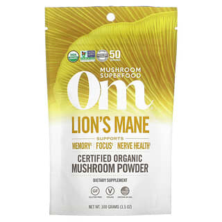 Om Mushrooms, Lion's Mane, Certified Organic Mushroom Powder, 3.5 oz (100 g)