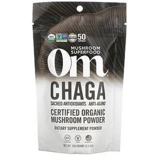 Om Mushrooms (أوم ماشروم)‏, الشاجا، مسحوق فطر عضوي معتمد 100 ٪، 3.5 أوقية (100 غرام)