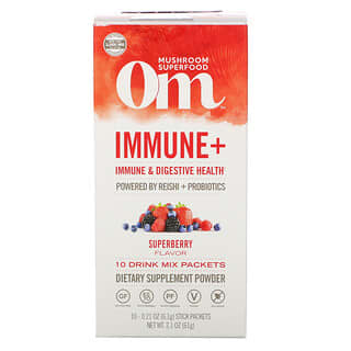 Om Mushrooms, Immune+, Immune & Digestive Health, Superberry, 10 Packets, 0.21 oz (6.1 g) Each