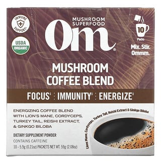Om Mushrooms, Mistura de Café com Cogumelos, 10 Pacotes, 5,9 g (0,21 oz) Cada
