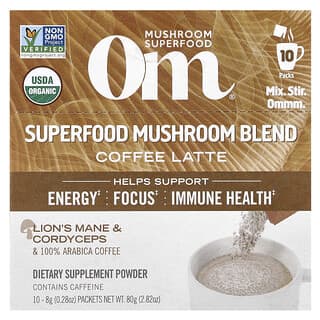 Om Mushrooms, Mushroom Coffee Latte Blend, 10 Packets, 0.28 oz (8 g) Each