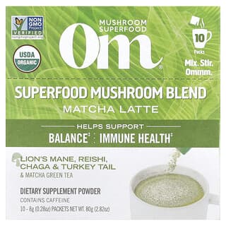 Om Mushrooms, Mushroom Matcha Latte Blend, 10 Packets, 0.28 oz (8 g) Each