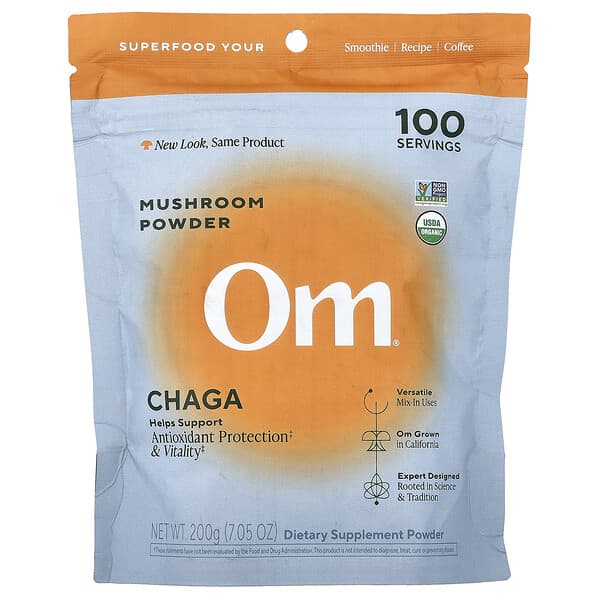 Om Mushrooms, Hongo chaga en polvo, 200 g (7,05 oz)