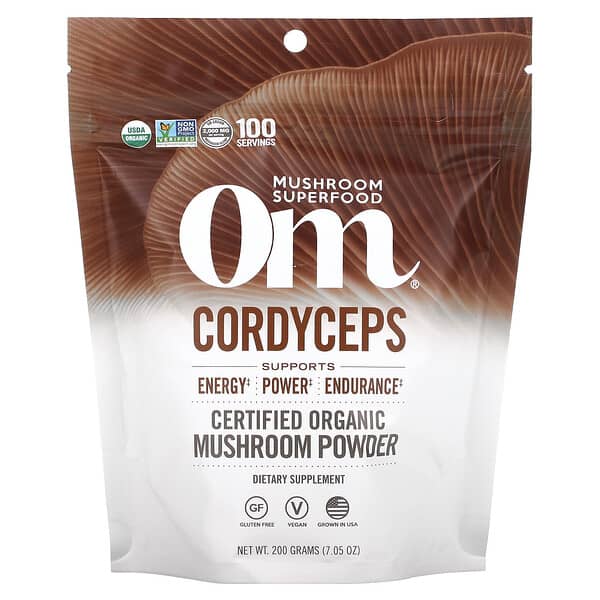 Om Mushrooms, 認定オーガニックキノコ粉末、冬虫夏草、200g（7.05オンス）