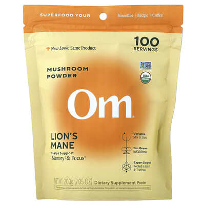 Om Mushrooms, Organic Mushroom Powder, Lion's Mane, 200 g (7.05 oz)