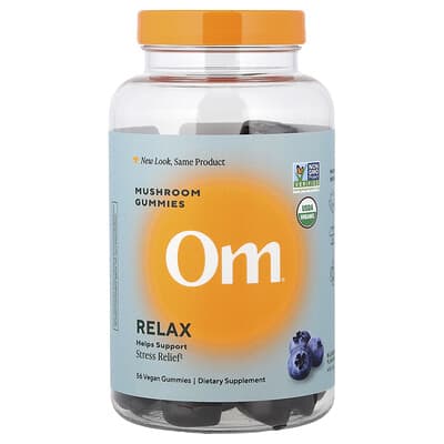 Om Mushrooms, Relax, Mushroom Gummies, Blueberry, 56 Vegan Gummies