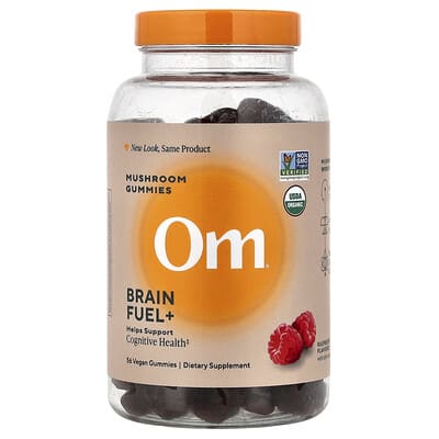 Om Mushrooms, Brain Fuel+ Mushroom Gummies, Raspberry, 56 Vegan Gummies