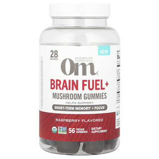 Om Mushrooms, Brain Fuel+ Mushroom Gummies, Raspberry , 56 Vegan Gummies
