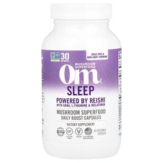 Om Mushrooms, 睡眠，由靈芝提供動力，含 GABA、L-茶氨酸和褪黑荷爾蒙，90 粒素食膠囊