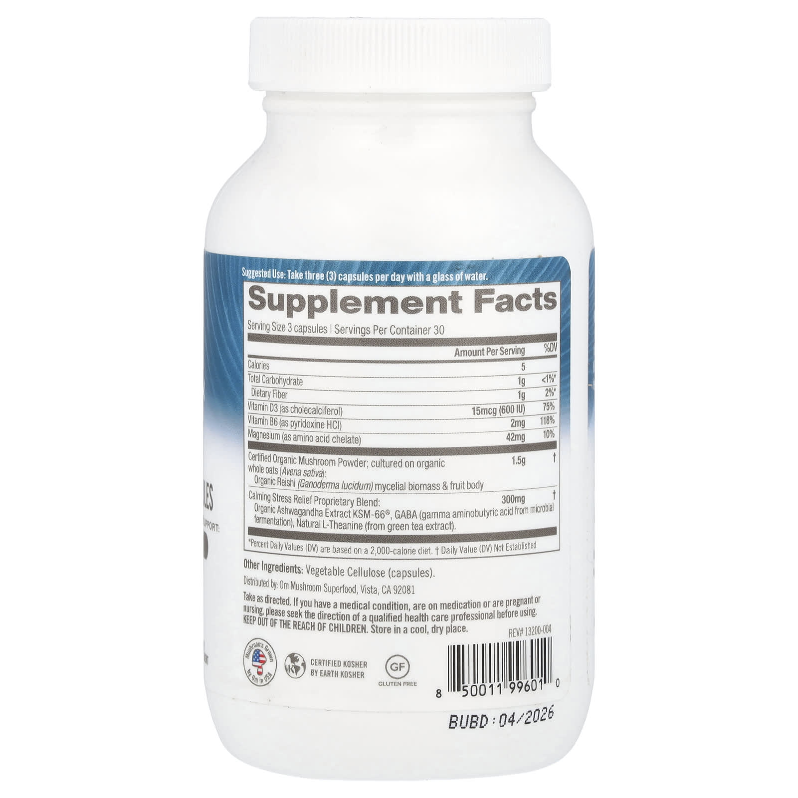 Om Mushrooms, Gently Zen, 영지버섯, 아슈와간다, GABA 함유, 베지 캡슐 90정