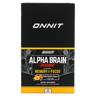 Onnit, Alpha Brain instantáneo, Memoria y concentración, Melocotón natural, 30 sobres, 3,6 g (0,13 oz) cada uno