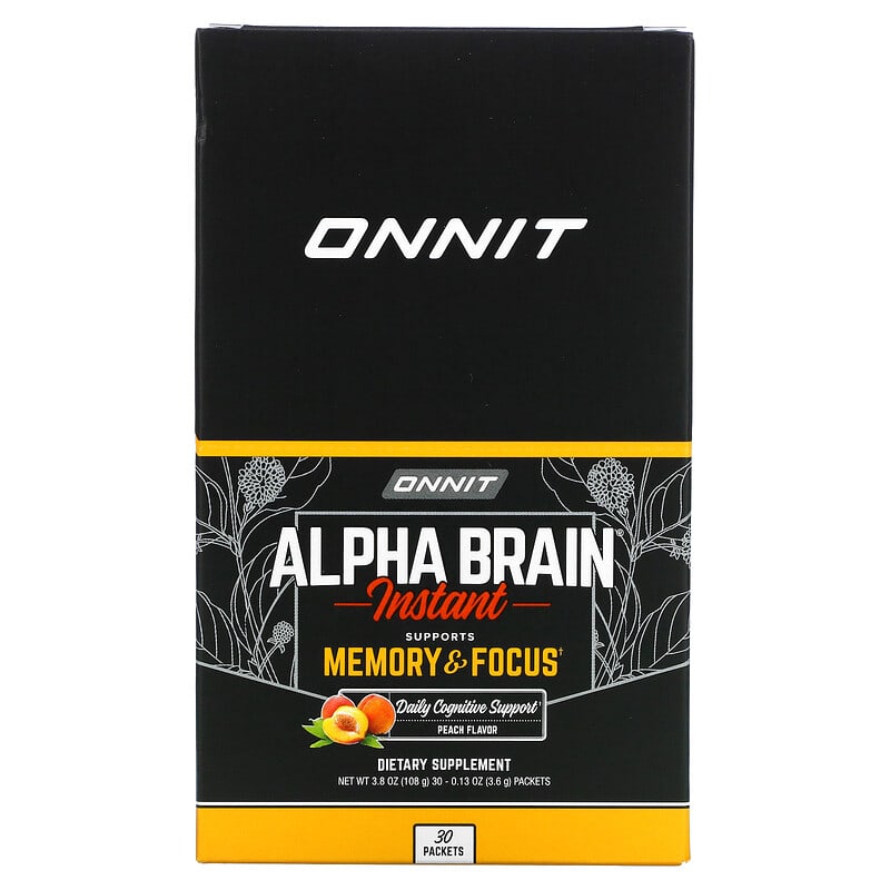 ONNIT Alpha Brain Instant - Peach Flavor - Nootropic Brain Booster Memory  Supplement - Brain Support for Focus, Energy & Clarity - Alpha GPC Choline,  Cats Claw, L-Theanine, Bacopa - 30 Serving Tub 3.8 Ounce (Pack of 1)