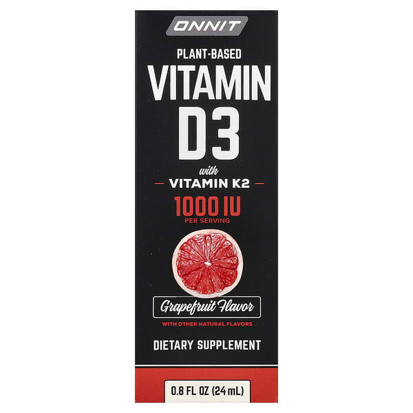 Onnit, Plant Based Vitamin D3 with Vitamin K2, Grapefruit, 25 mcg (1,000 IU), 0.8 fl oz (24 ml)