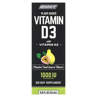 Onnit, Plant Based Vitamin D3 with Vitamin K2, Passion Fruit Guava, 25 mcg (1,000 IU), 0.8 fl oz (24 ml)