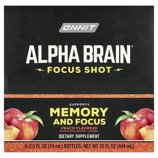 Onnit, Alpha BRAIN®, Shot para concentrarse, Melocotón, 6 envases, 75 ml (2,5 oz. líq.) cada uno