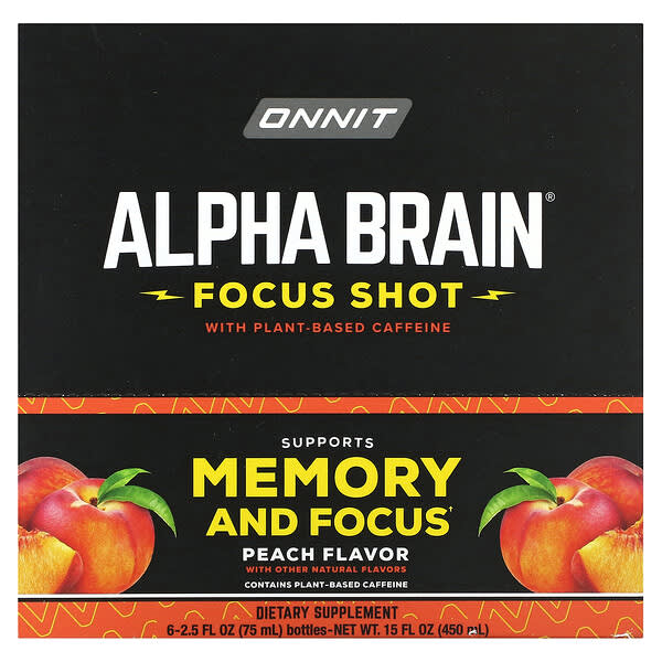 Alpha BRAIN® Focus Shot, Peach, 6 Bottles, 2.5 fl oz (75 ml) Each