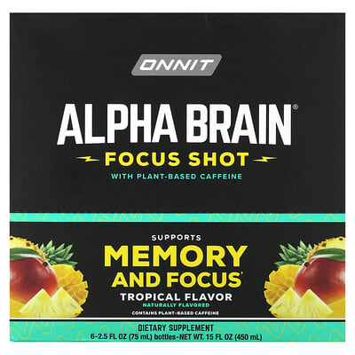 Onnit, Alpha BRAIN® Focus Shot, Tropical Flavor, 6 Pack, 2.5 fl oz (75 ml) Each