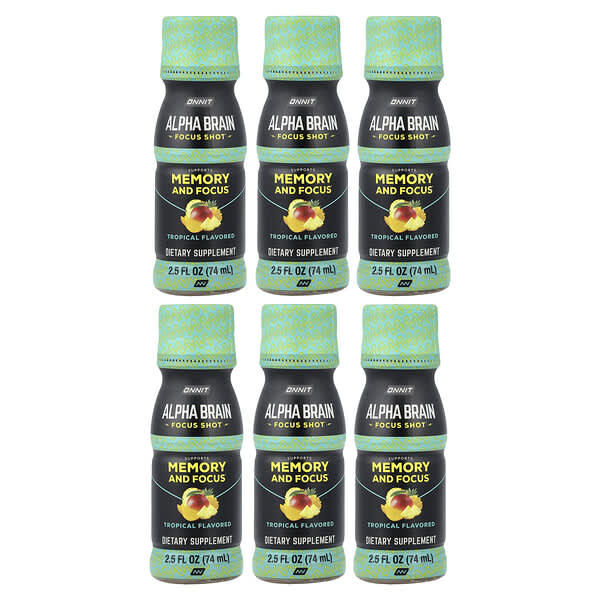 Onnit, Alpha BRAIN® Focus Shot, Tropical, 6 Bottles, 2.5 fl oz (75 ml) Each — product photo 1