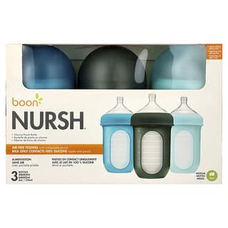 Boon, Nursh, siliconen zakje, 3m+, medium, 3 flessen, 8 oz (236 ml) per stuk