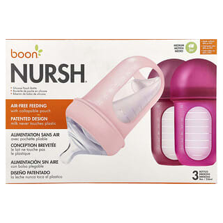 Boon, Nursh®, Silicone Pouch Bottle, 3m+, Medium, 3 Bottles, 8 oz (236 ml) Each
